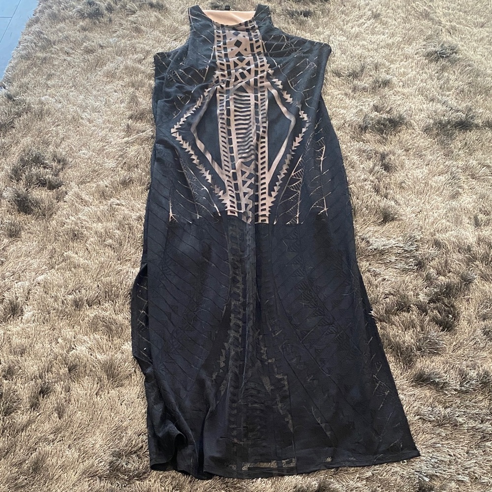 Chic Black and Tan Midi Dress